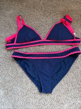 Vineyard Vines Navy Bikini with Hot Pink Trim